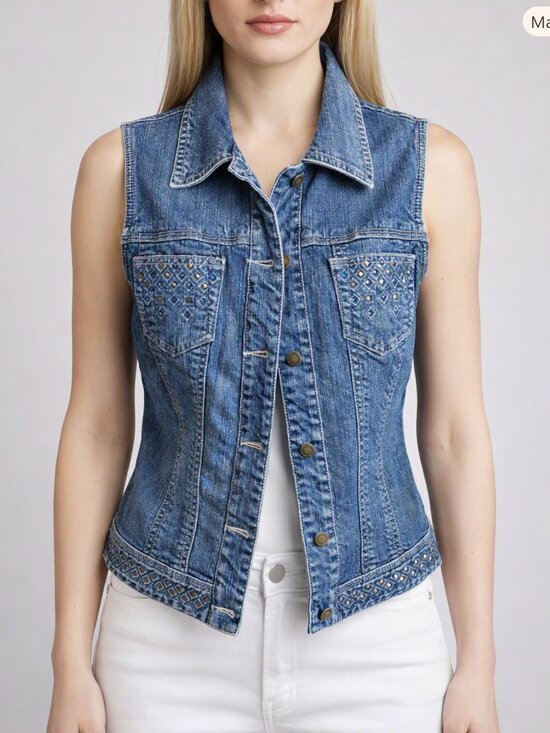 Chico's Jackets & Blazers - Chico's Platinum Embellished Denim Vest Size Small (Size 0)